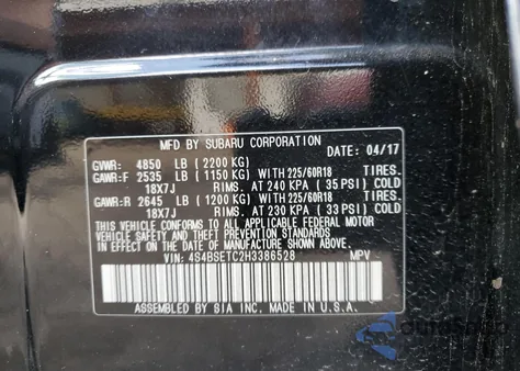 2017 Subaru Outback Touring из США, поврежденный, VIN 4S4BSETC2H3386528